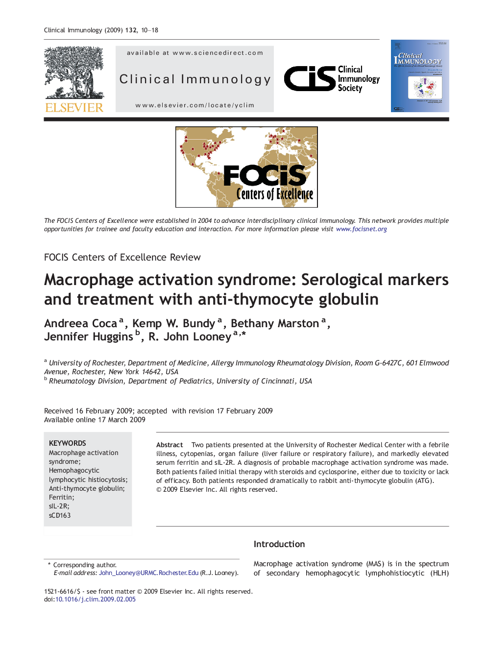 Macrophage activation syndrome: Serological markers and treatment with anti-thymocyte globulin