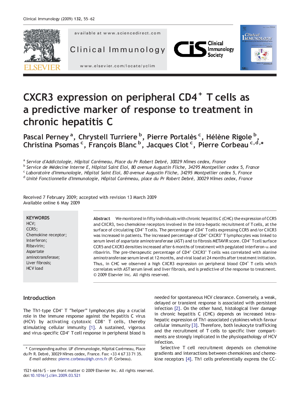 CXCR3 expression on peripheral CD4+ T cells as a predictive marker of response to treatment in chronic hepatitis C