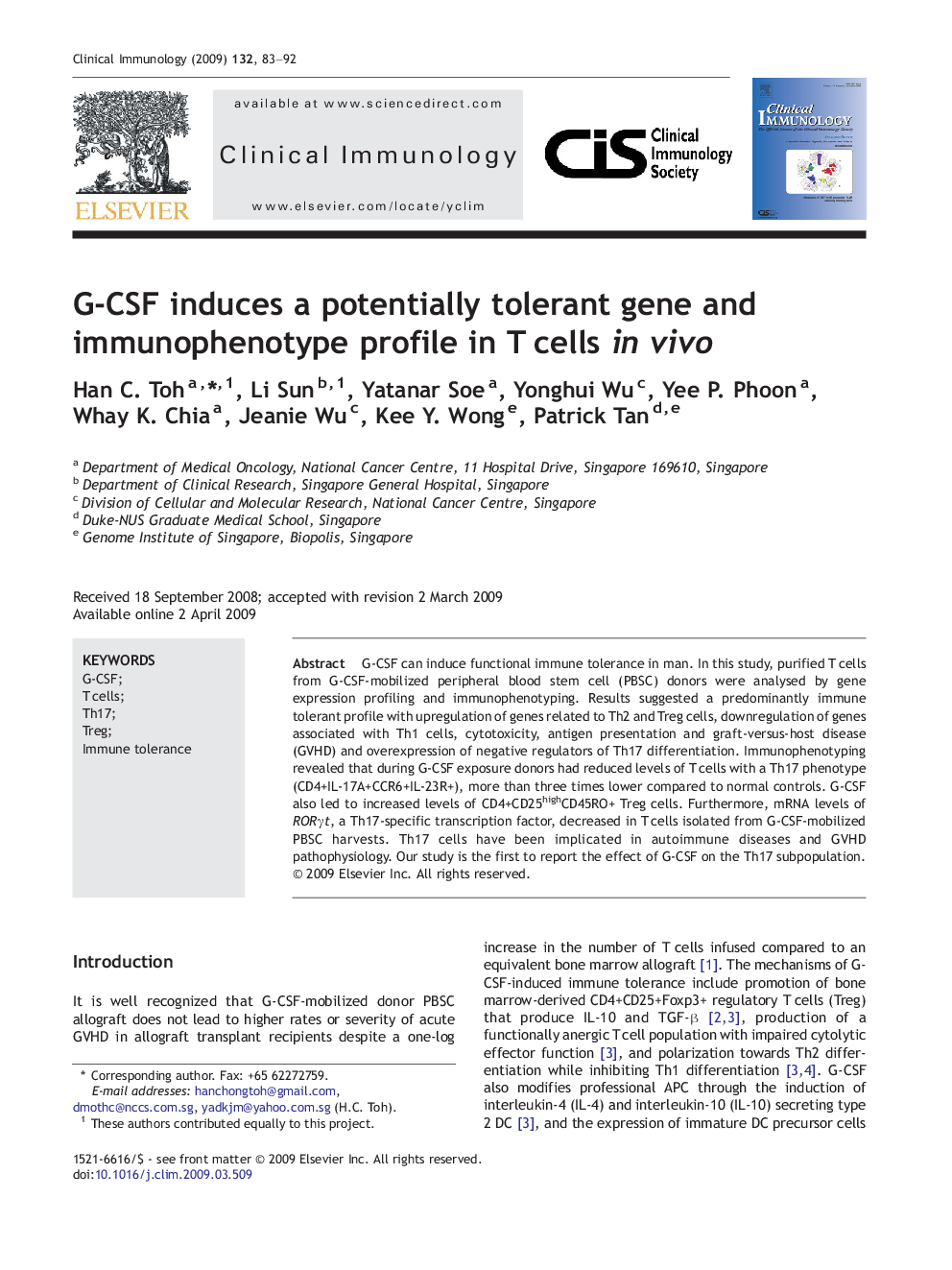 G-CSF induces a potentially tolerant gene and immunophenotype profile in T cells in vivo