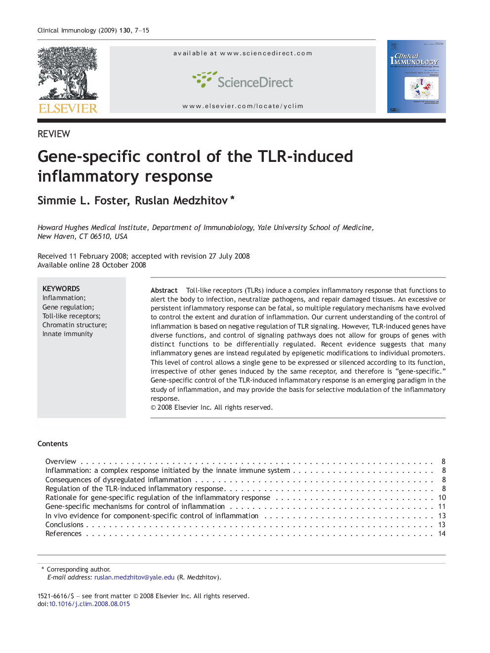 Gene-specific control of the TLR-induced inflammatory response