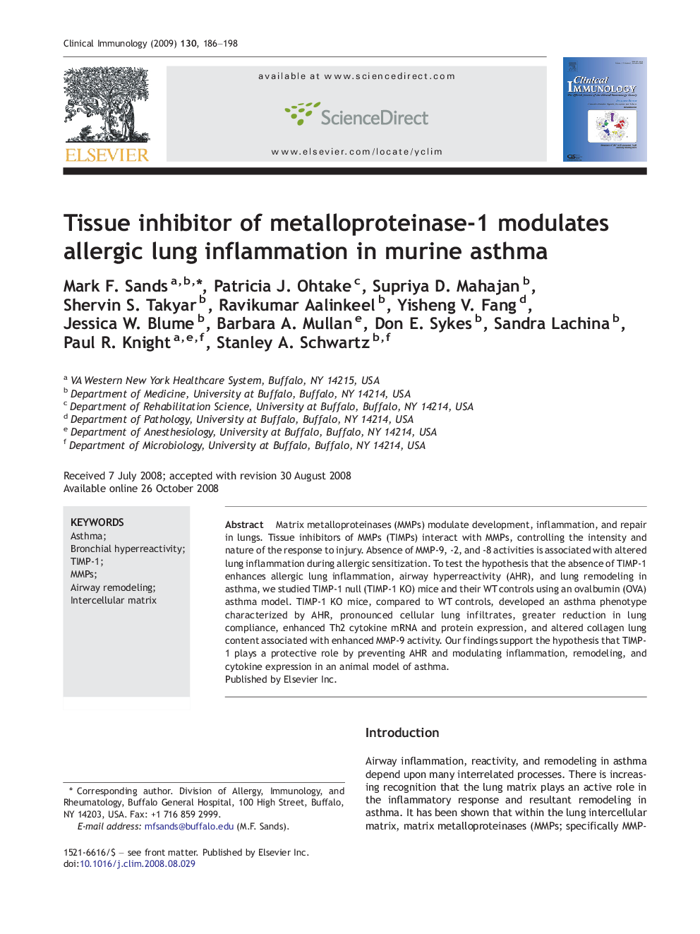 Tissue inhibitor of metalloproteinase-1 modulates allergic lung inflammation in murine asthma