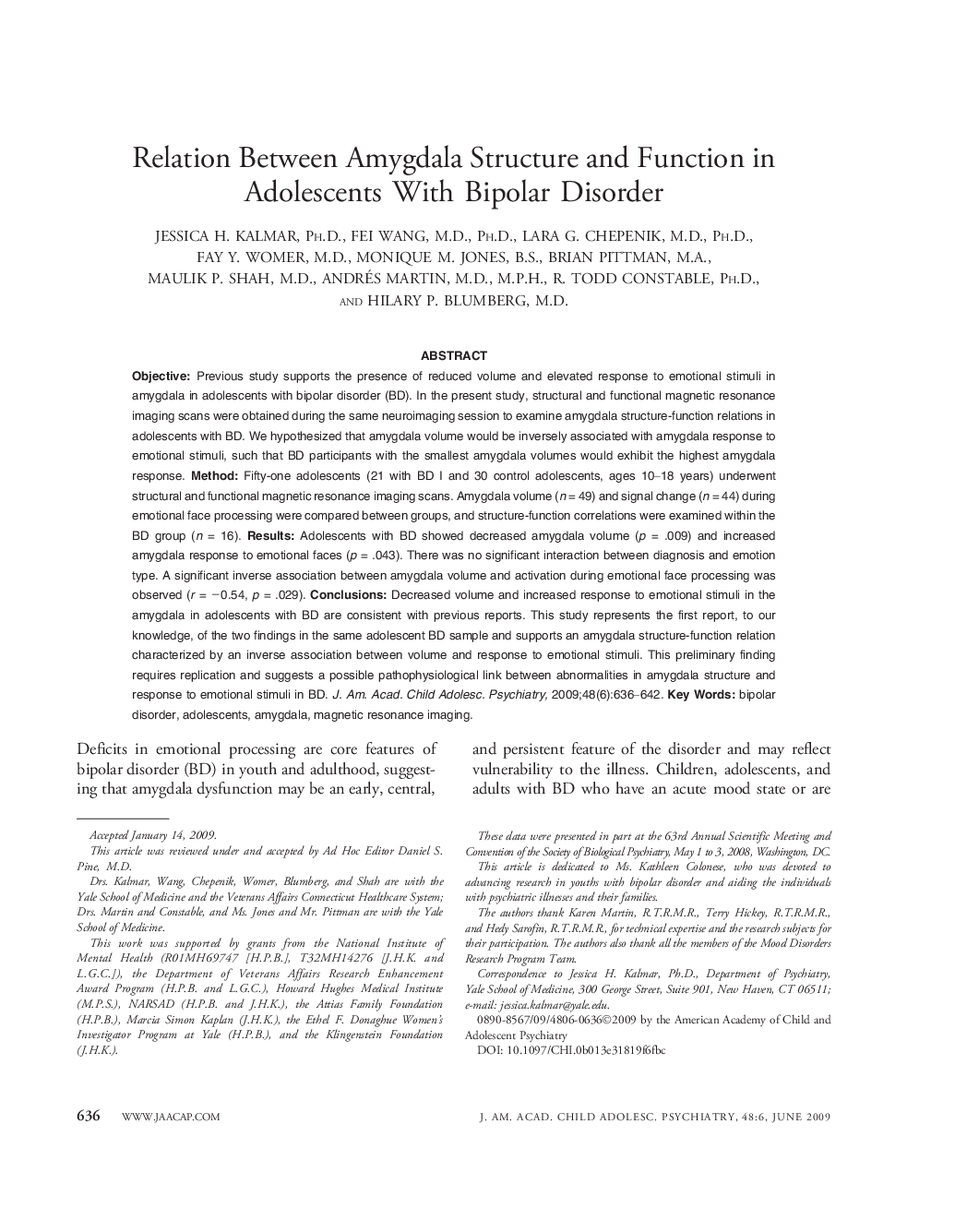 Relation Between Amygdala Structure and Function in Adolescents With Bipolar Disorder 