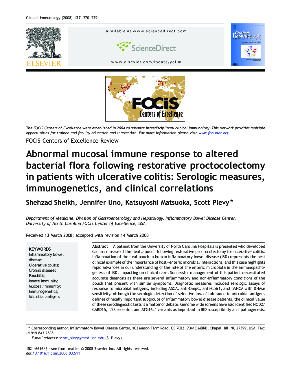 Abnormal mucosal immune response to altered bacterial flora following restorative proctocolectomy in patients with ulcerative colitis: Serologic measures, immunogenetics, and clinical correlations