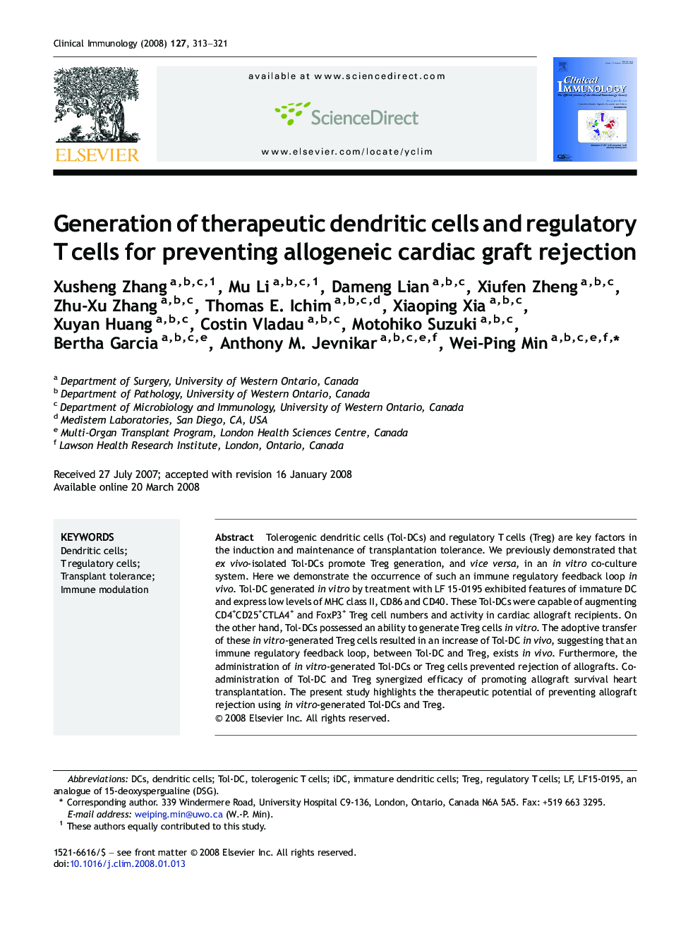 Generation of therapeutic dendritic cells and regulatory T cells for preventing allogeneic cardiac graft rejection