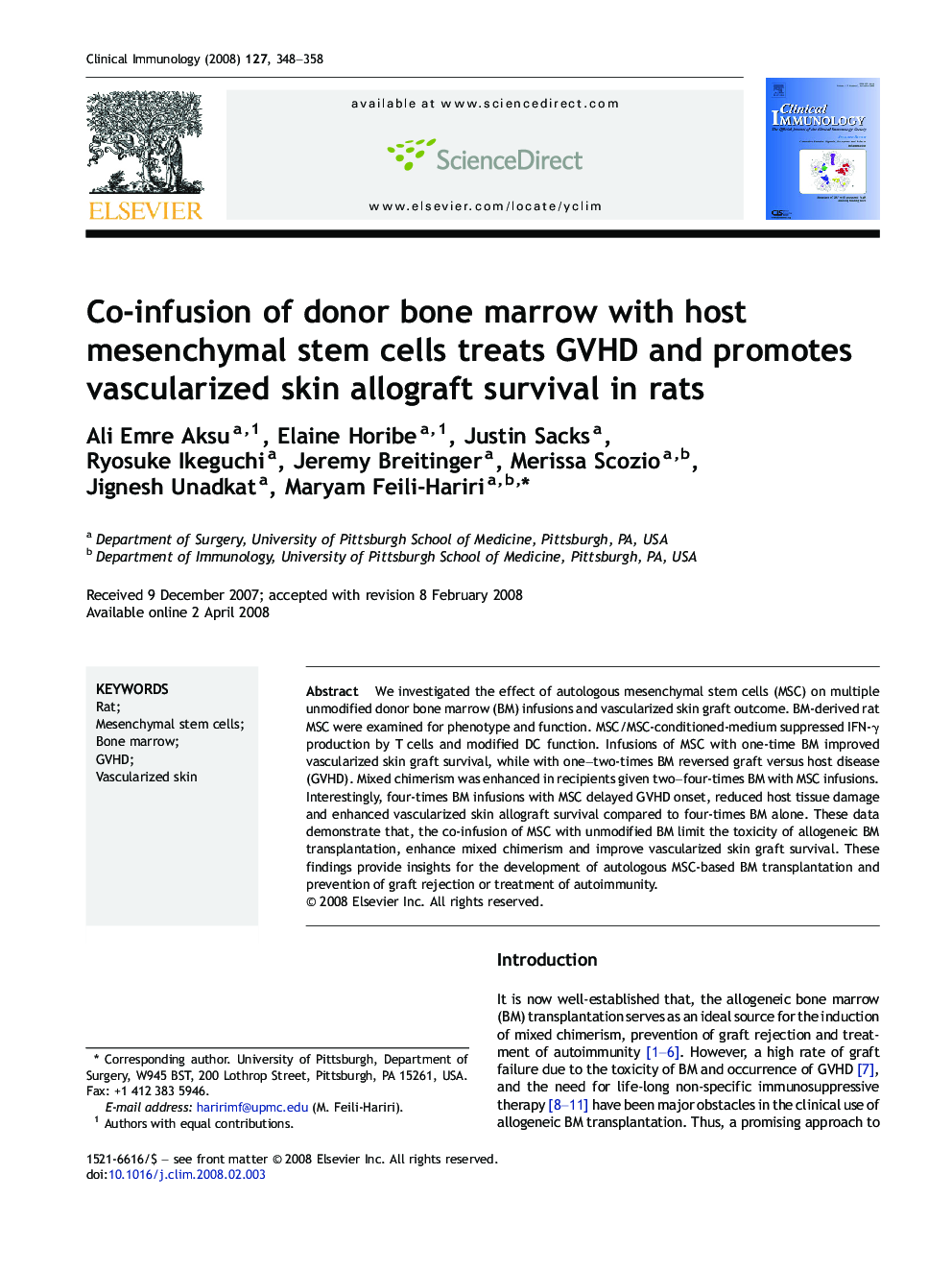 Co-infusion of donor bone marrow with host mesenchymal stem cells treats GVHD and promotes vascularized skin allograft survival in rats