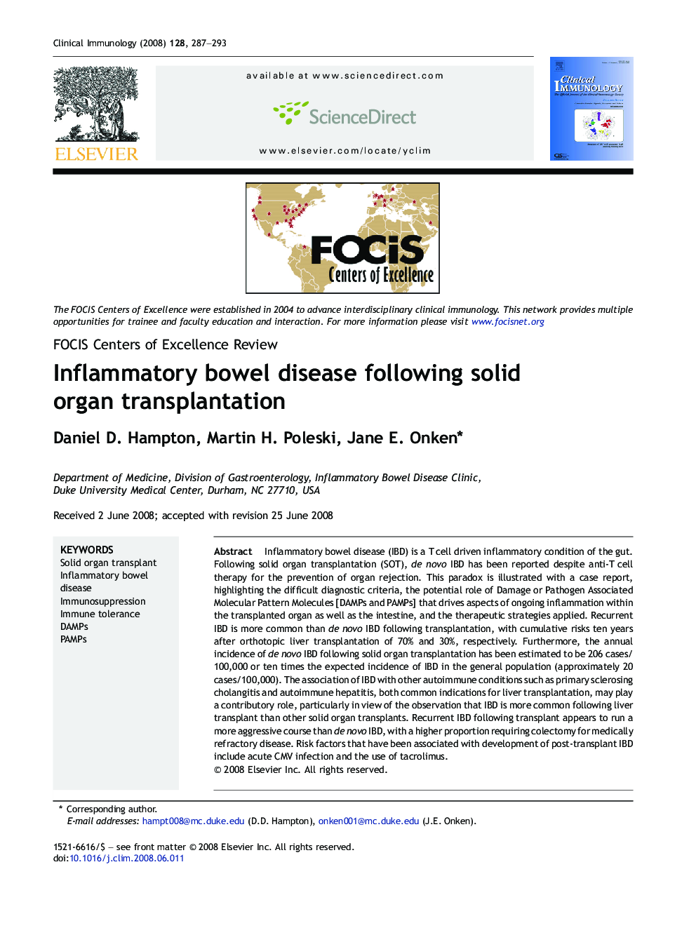 Inflammatory bowel disease following solid organ transplantation