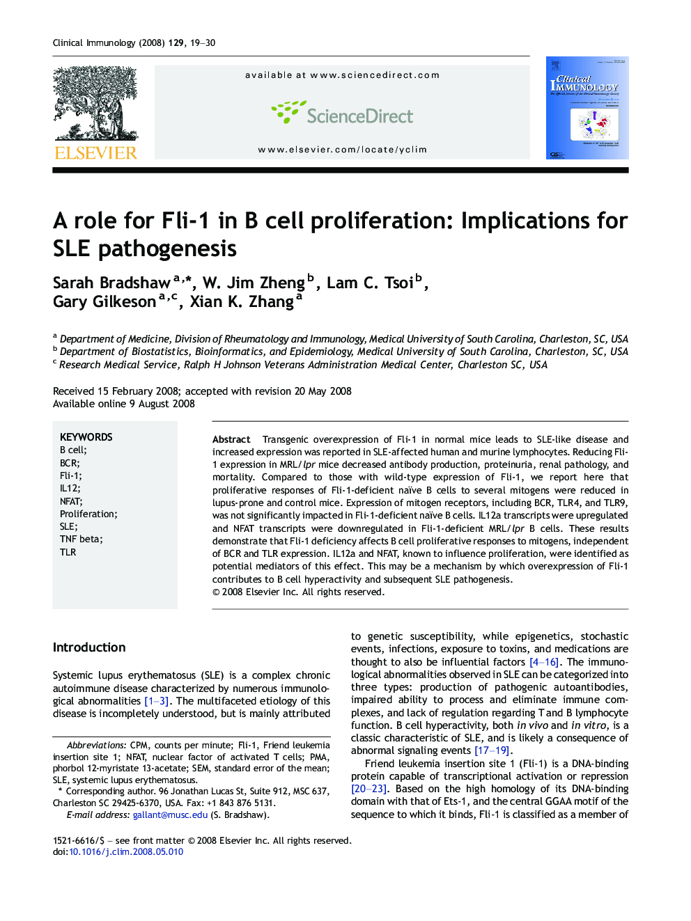 A role for Fli-1 in B cell proliferation: Implications for SLE pathogenesis