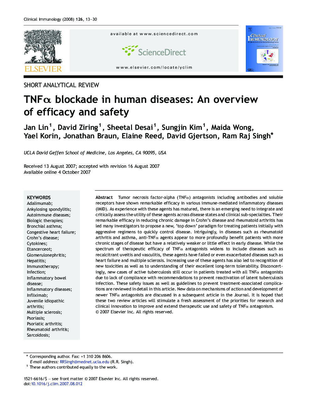 TNFα blockade in human diseases: An overview of efficacy and safety