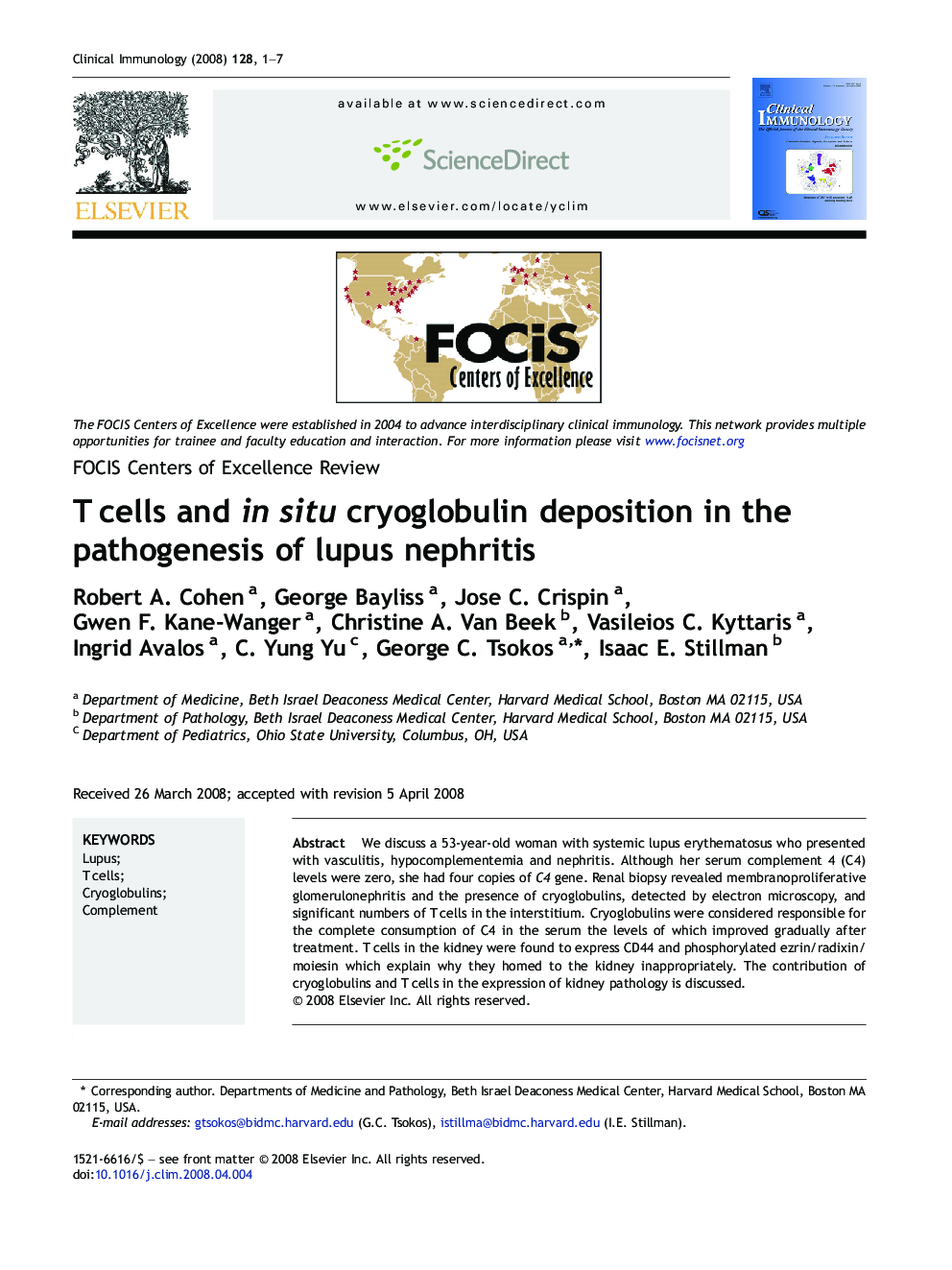 T cells and in situ cryoglobulin deposition in the pathogenesis of lupus nephritis