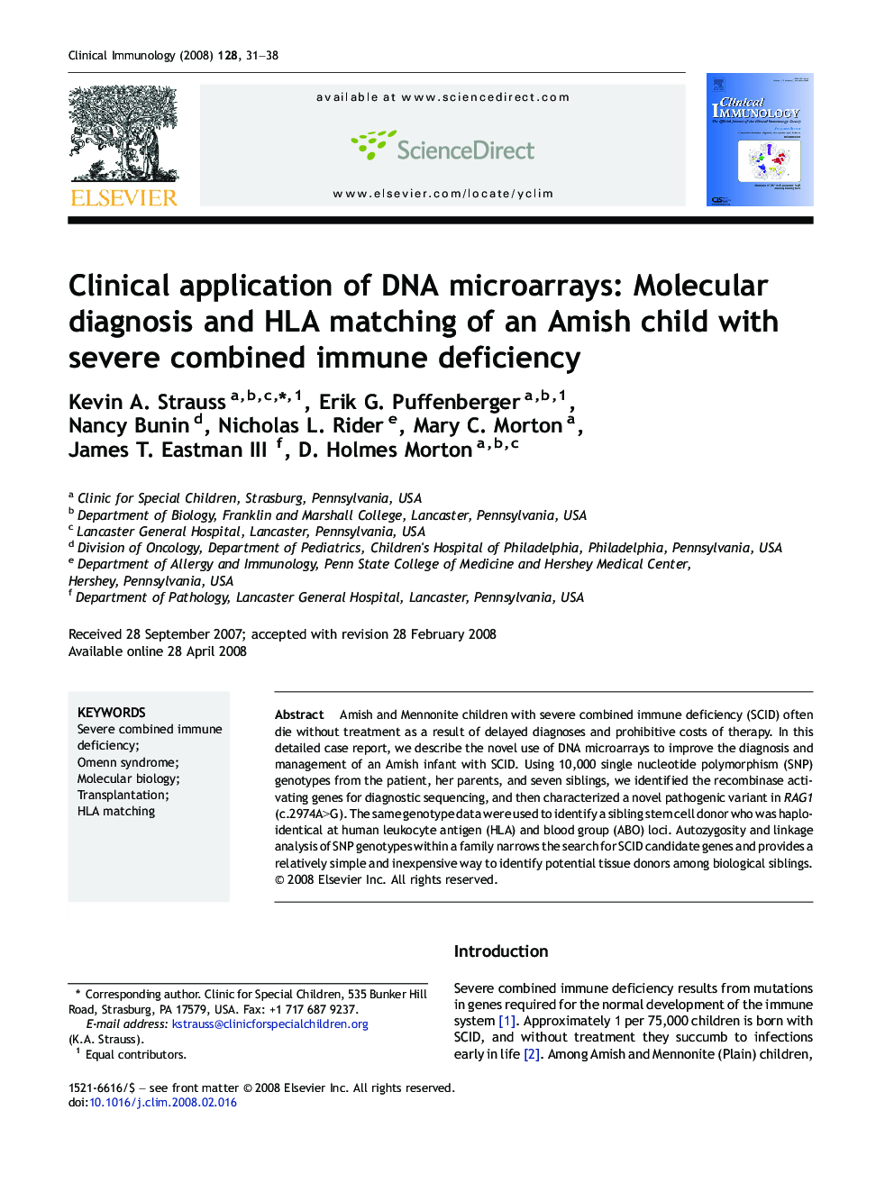 Clinical application of DNA microarrays: Molecular diagnosis and HLA matching of an Amish child with severe combined immune deficiency