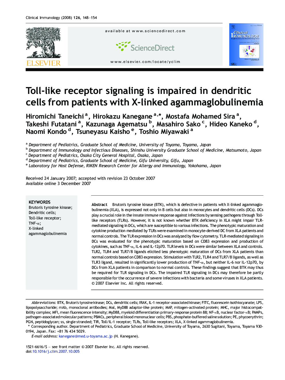 Toll-like receptor signaling is impaired in dendritic cells from patients with X-linked agammaglobulinemia