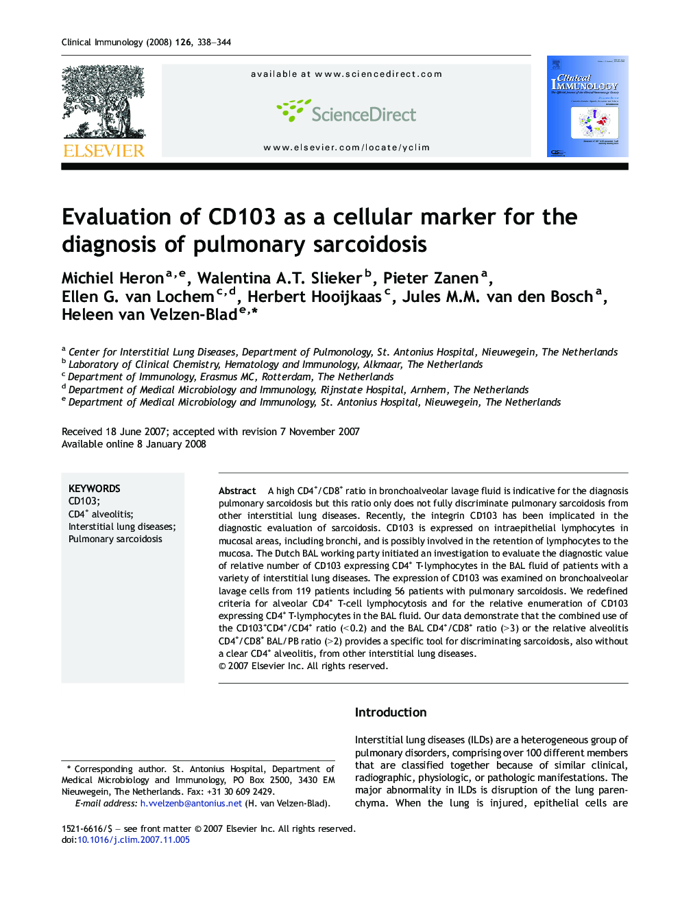 Evaluation of CD103 as a cellular marker for the diagnosis of pulmonary sarcoidosis
