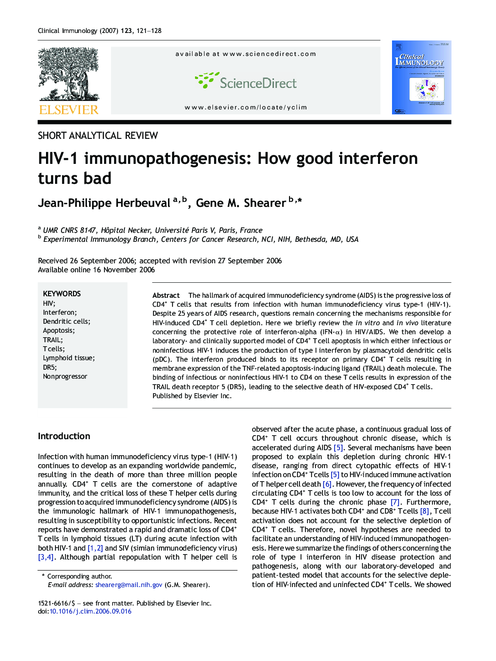 HIV-1 immunopathogenesis: How good interferon turns bad