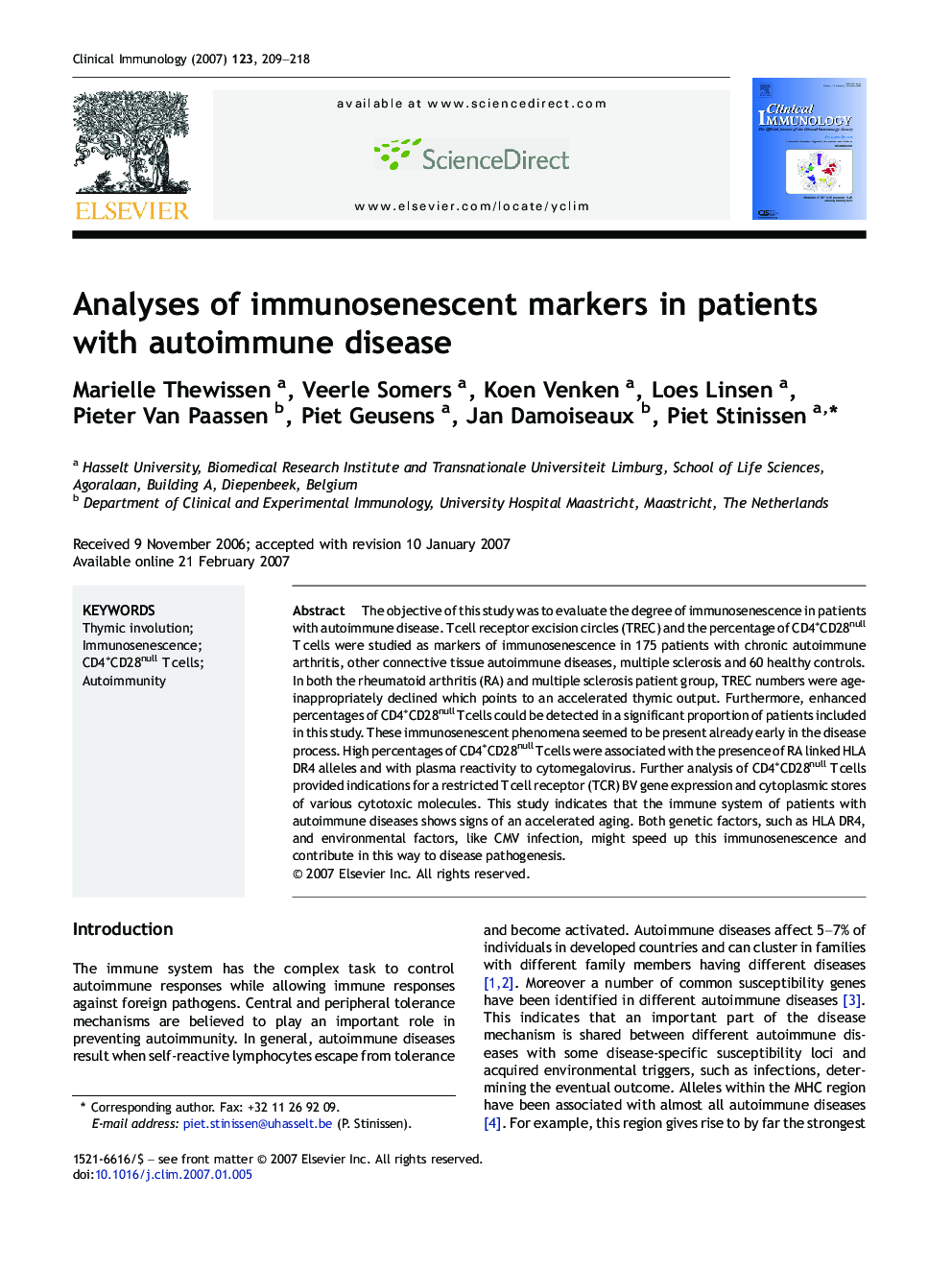 Analyses of immunosenescent markers in patients with autoimmune disease