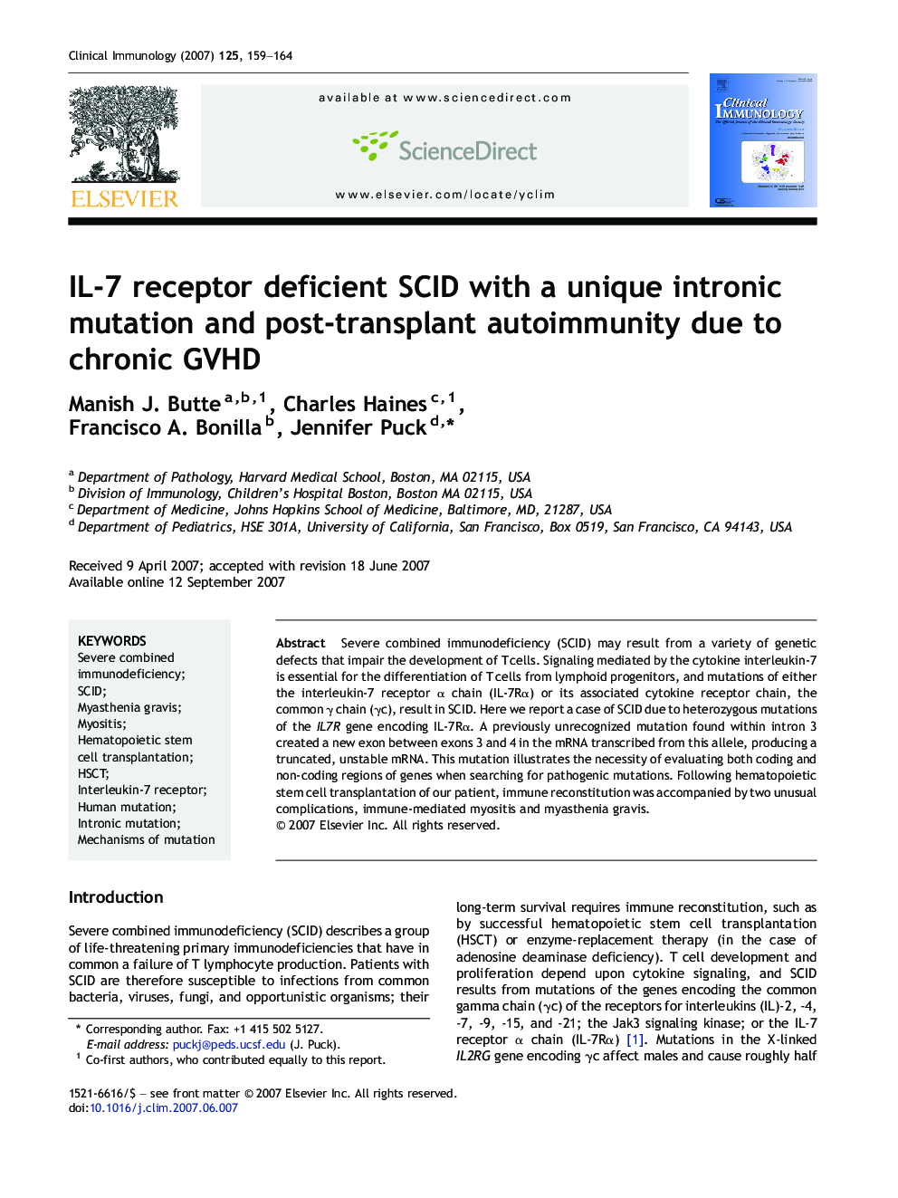 IL-7 receptor deficient SCID with a unique intronic mutation and post-transplant autoimmunity due to chronic GVHD