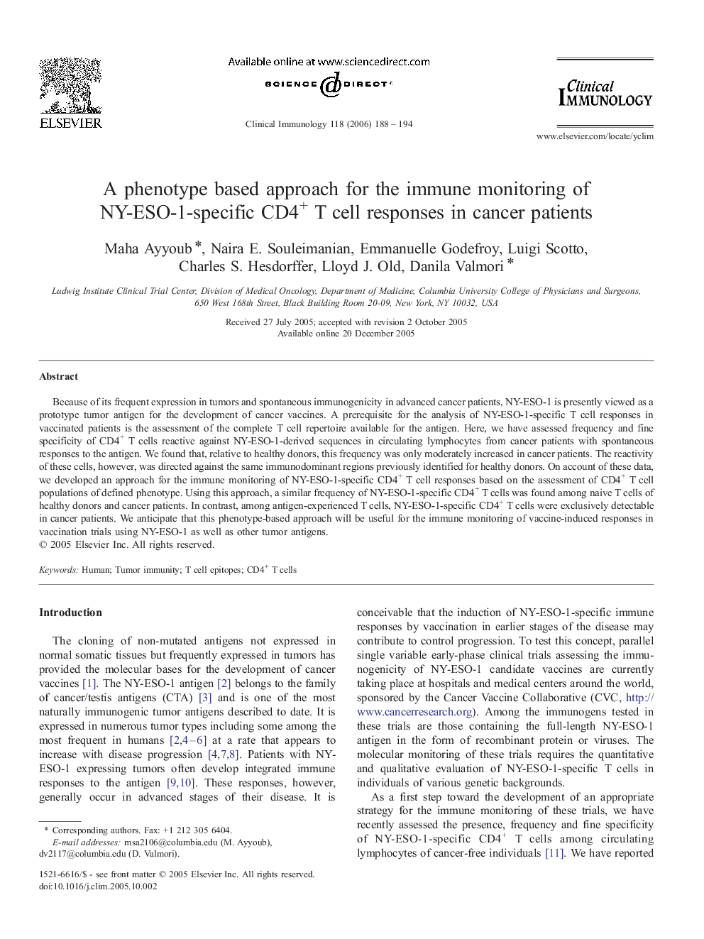 A phenotype based approach for the immune monitoring of NY-ESO-1-specific CD4+ T cell responses in cancer patients