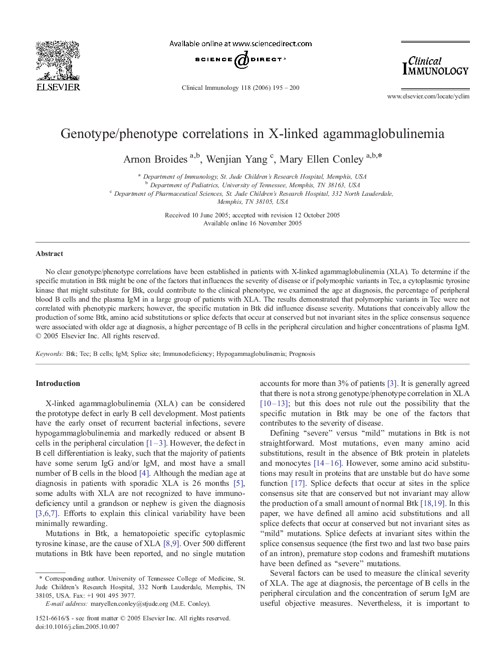 Genotype/phenotype correlations in X-linked agammaglobulinemia