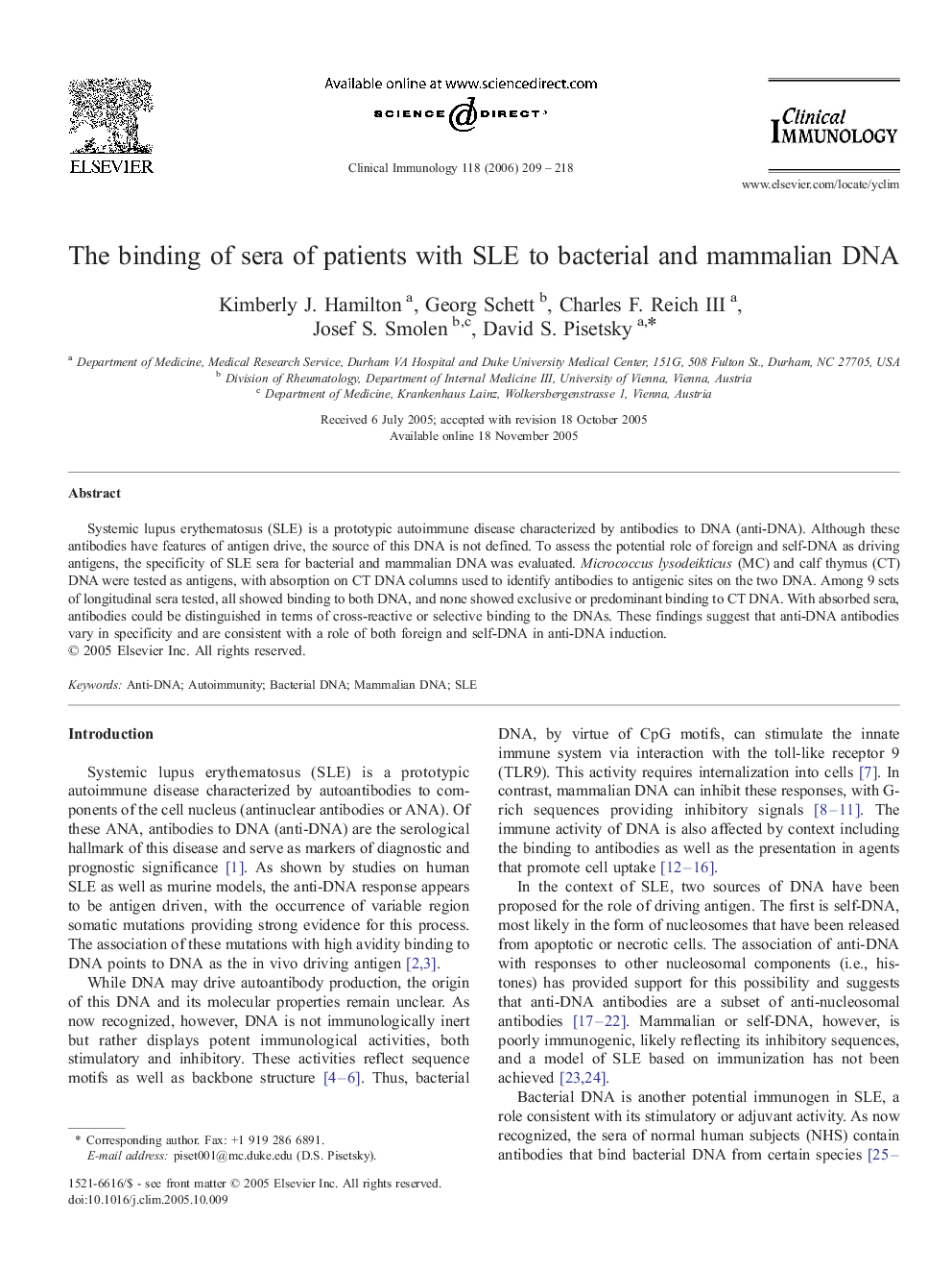 The binding of sera of patients with SLE to bacterial and mammalian DNA