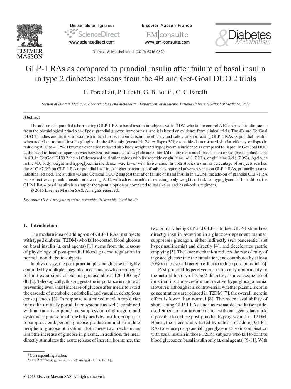 GLP-1 RAs as compared to prandial insulin after failure of basal insulin in type 2 diabetes: lessons from the 4B and Get-Goal DUO 2 trials