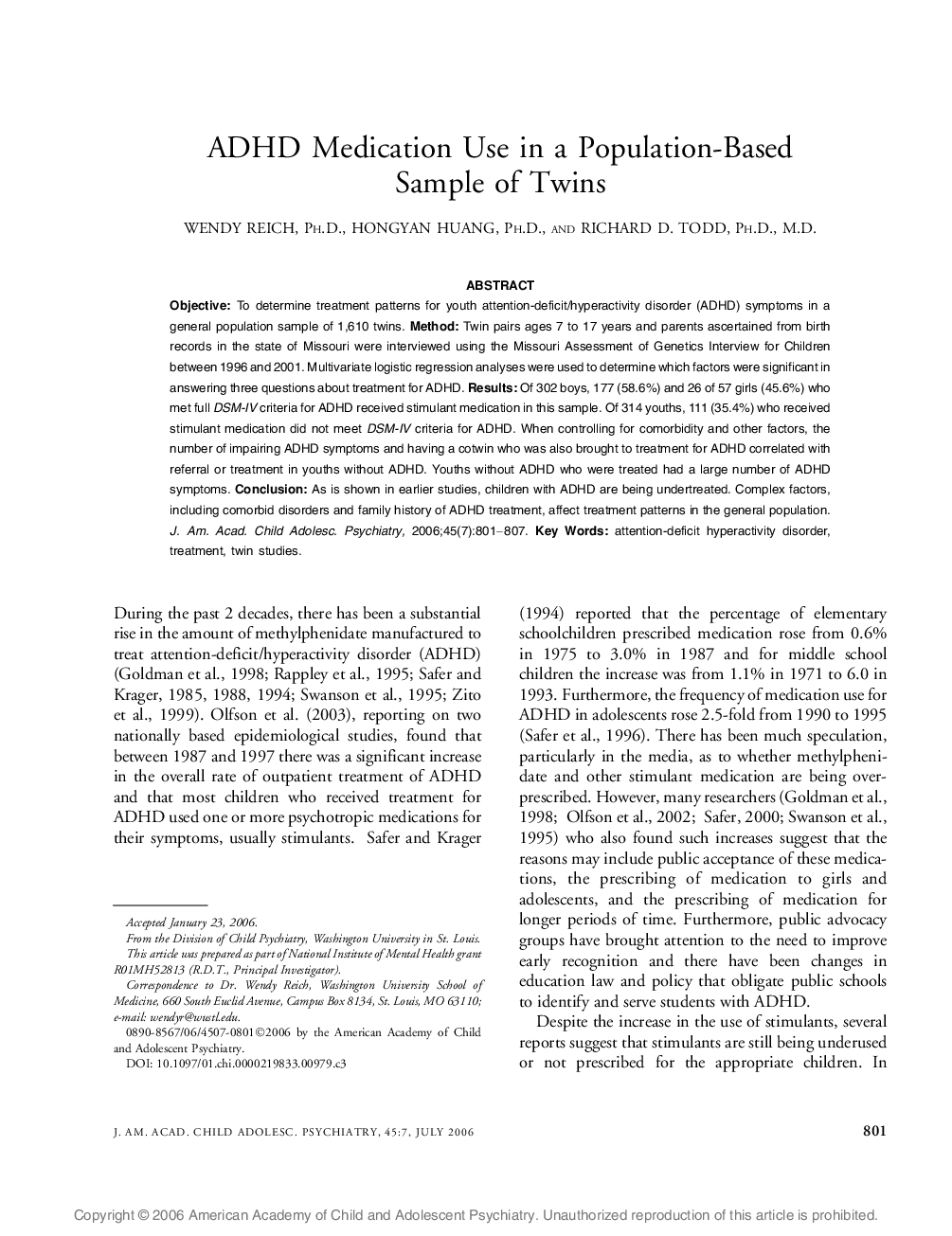 ADHD Medication Use in a Population-Based Sample of Twins 