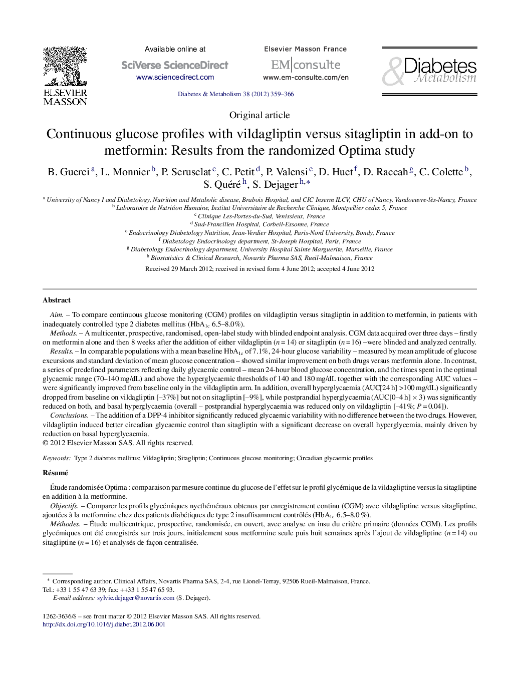 Continuous glucose profiles with vildagliptin versus sitagliptin in add-on to metformin: Results from the randomized Optima study