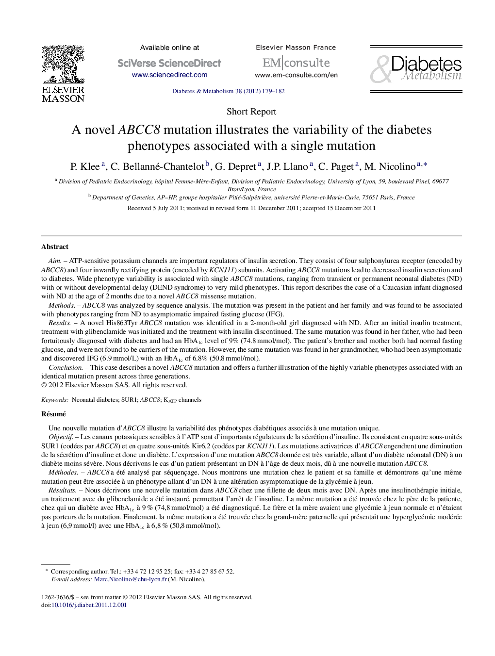 A novel ABCC8 mutation illustrates the variability of the diabetes phenotypes associated with a single mutation