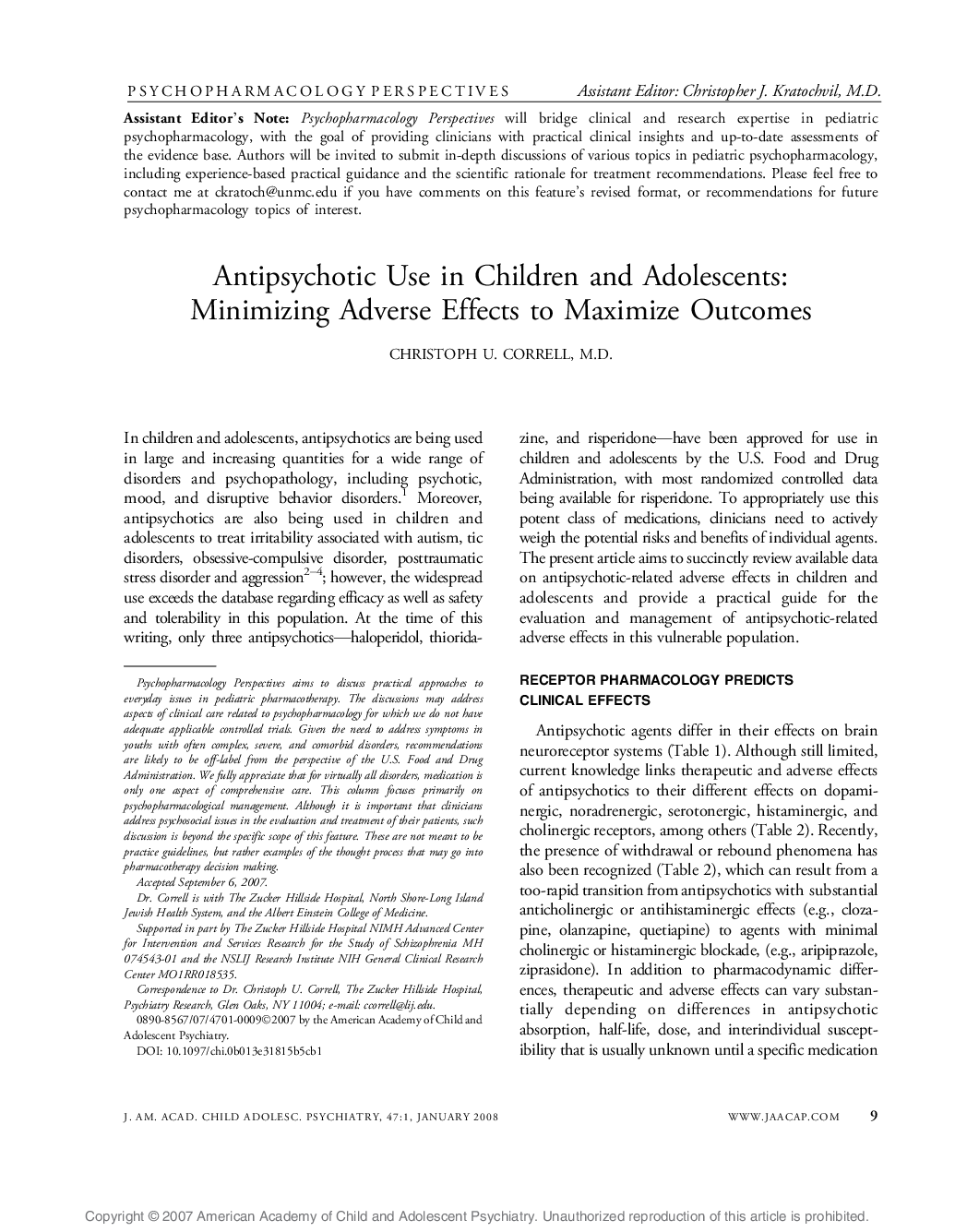 Antipsychotic Use in Children and Adolescents: Minimizing Adverse Effects to Maximize Outcomes