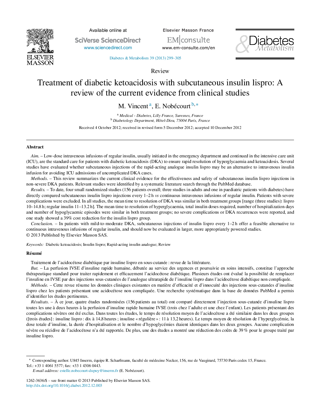 Treatment of diabetic ketoacidosis with subcutaneous insulin lispro: A review of the current evidence from clinical studies