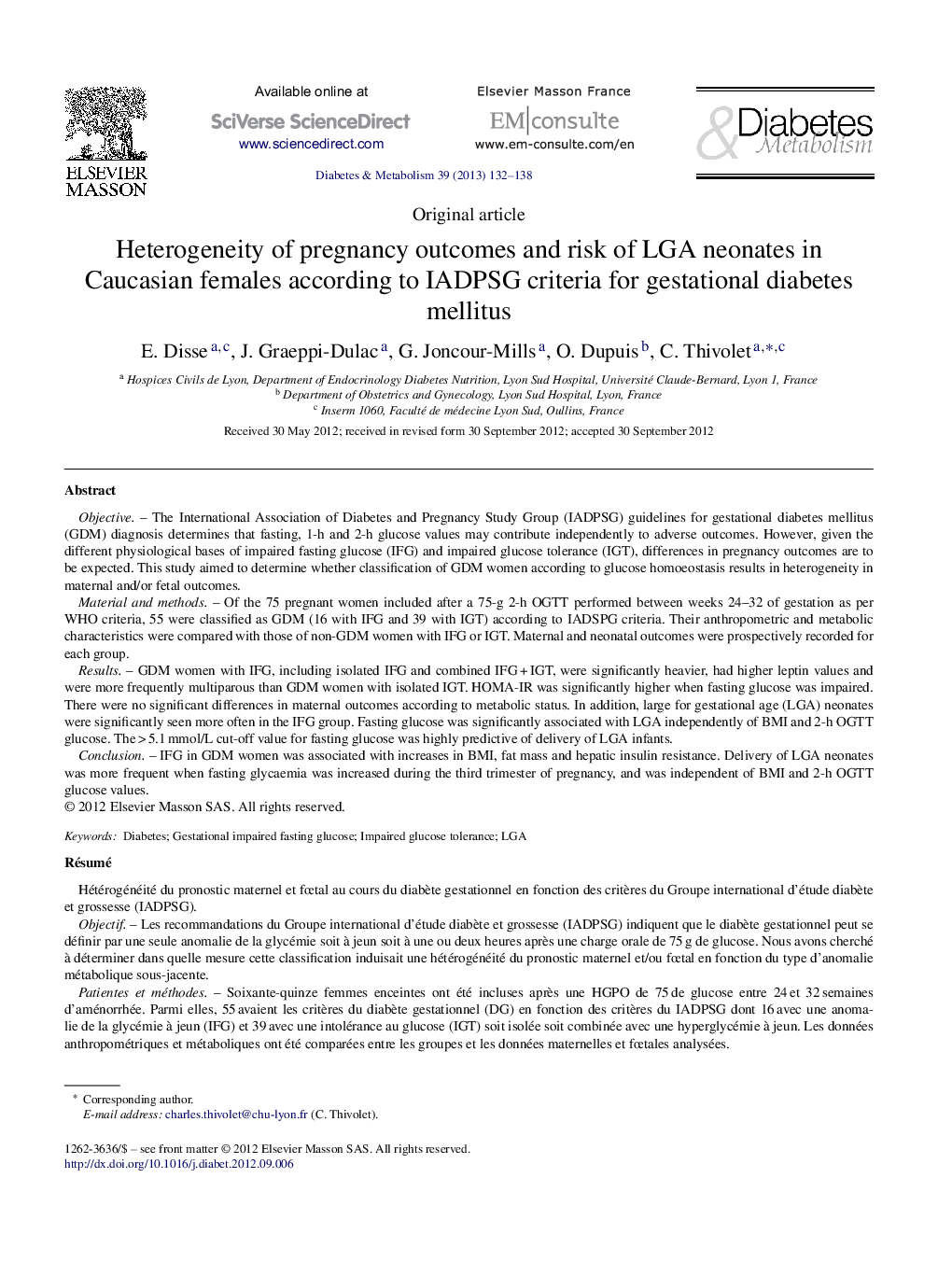 Heterogeneity of pregnancy outcomes and risk of LGA neonates in Caucasian females according to IADPSG criteria for gestational diabetes mellitus