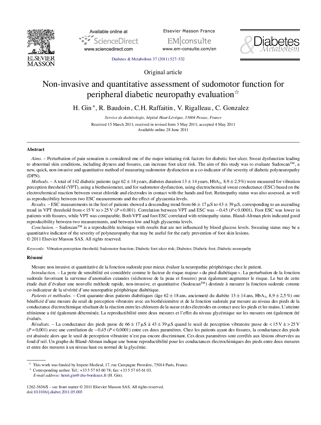 عکس صفحه اول مقاله: Non-invasive and quantitative assessment of sudomotor function for peripheral diabetic neuropathy evaluation Non-invasive and quantitative assessment of sudomotor function for peripheral diabetic neuropathy evaluation