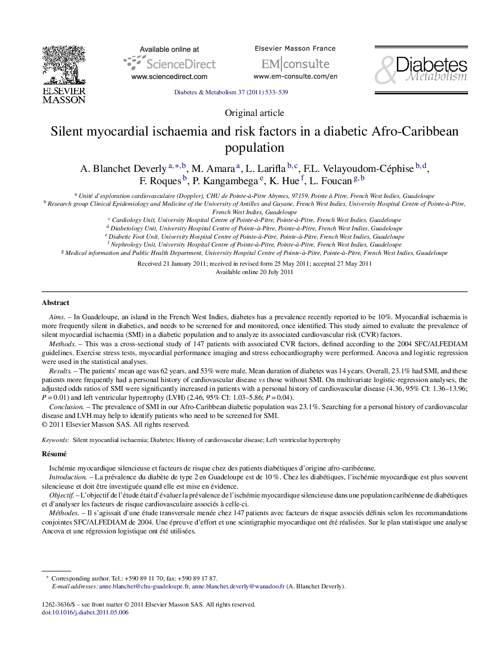 Silent myocardial ischaemia and risk factors in a diabetic Afro-Caribbean population