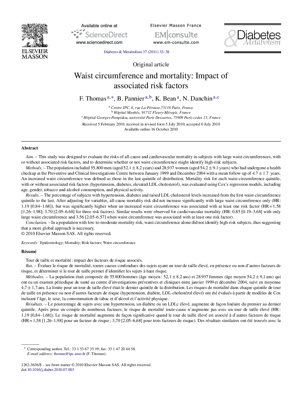 Waist circumference and mortality: Impact of associated risk factors