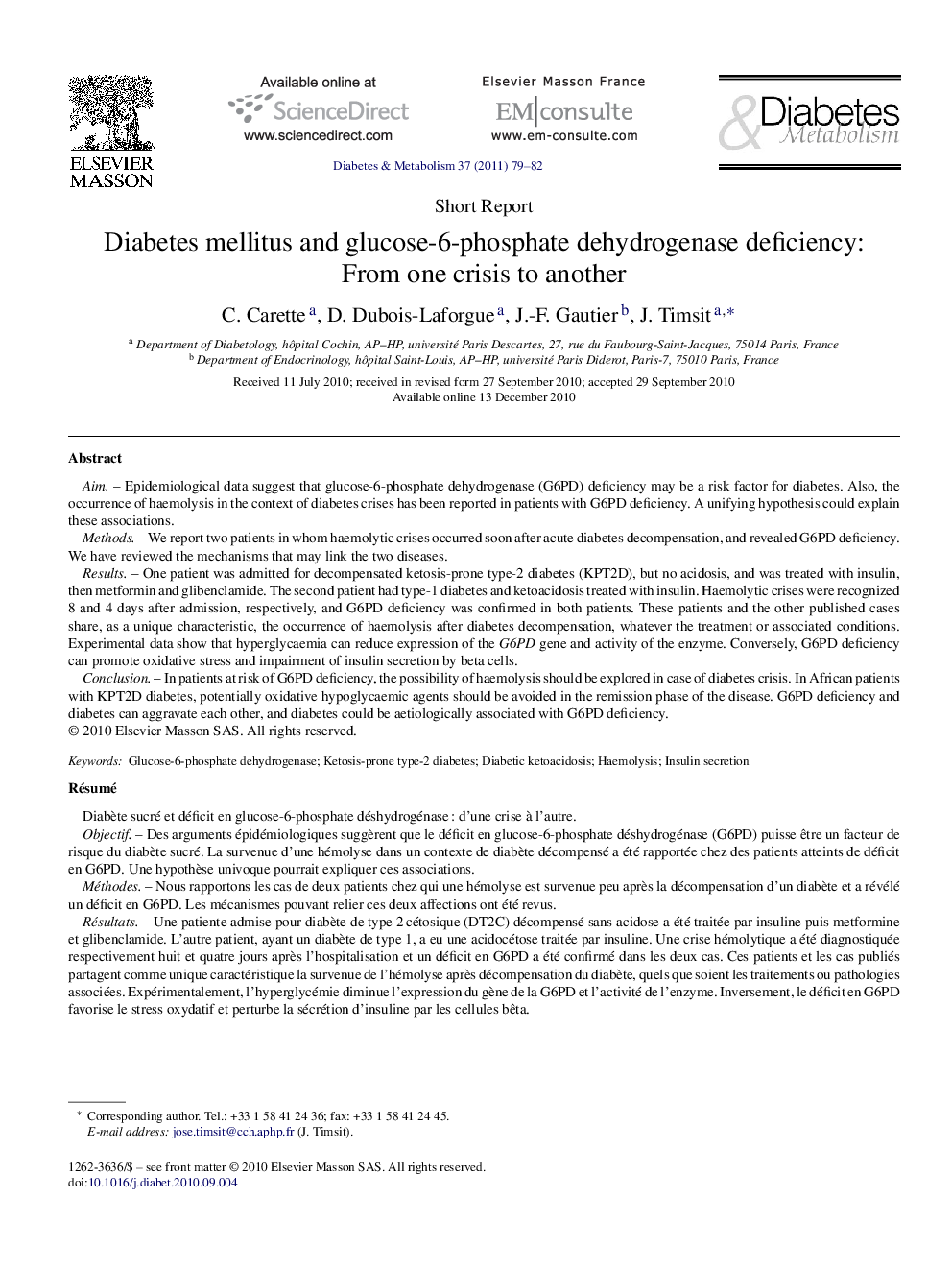 Diabetes mellitus and glucose-6-phosphate dehydrogenase deficiency: From one crisis to another