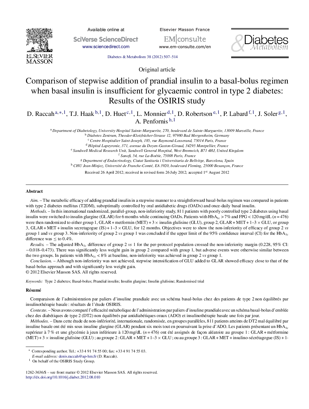 Comparison of stepwise addition of prandial insulin to a basal-bolus regimen when basal insulin is insufficient for glycaemic control in type 2 diabetes: Results of the OSIRIS study