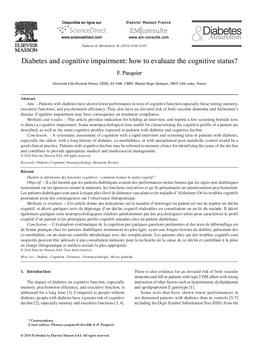 Diabetes and cognitive impairment: how to evaluate the cognitive status?