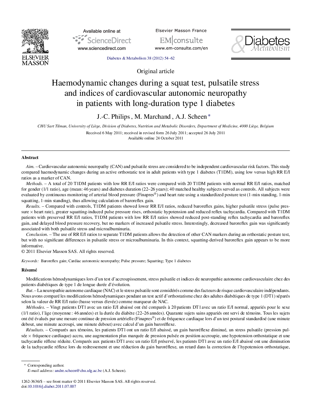 Haemodynamic changes during a squat test, pulsatile stress and indices of cardiovascular autonomic neuropathy in patients with long-duration type 1 diabetes