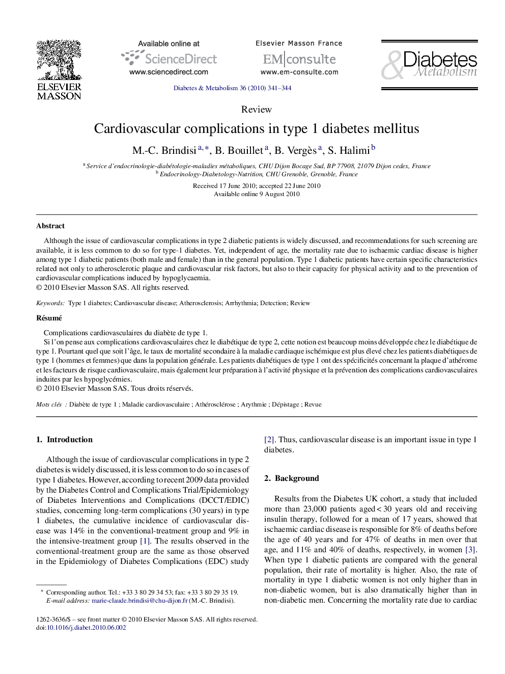 Cardiovascular complications in type 1 diabetes mellitus