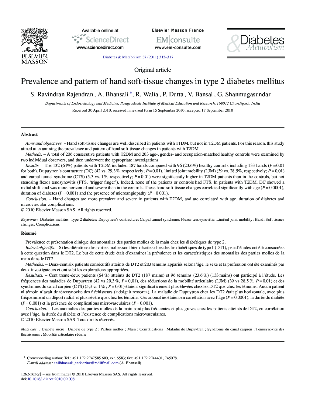 Prevalence and pattern of hand soft-tissue changes in type 2 diabetes mellitus