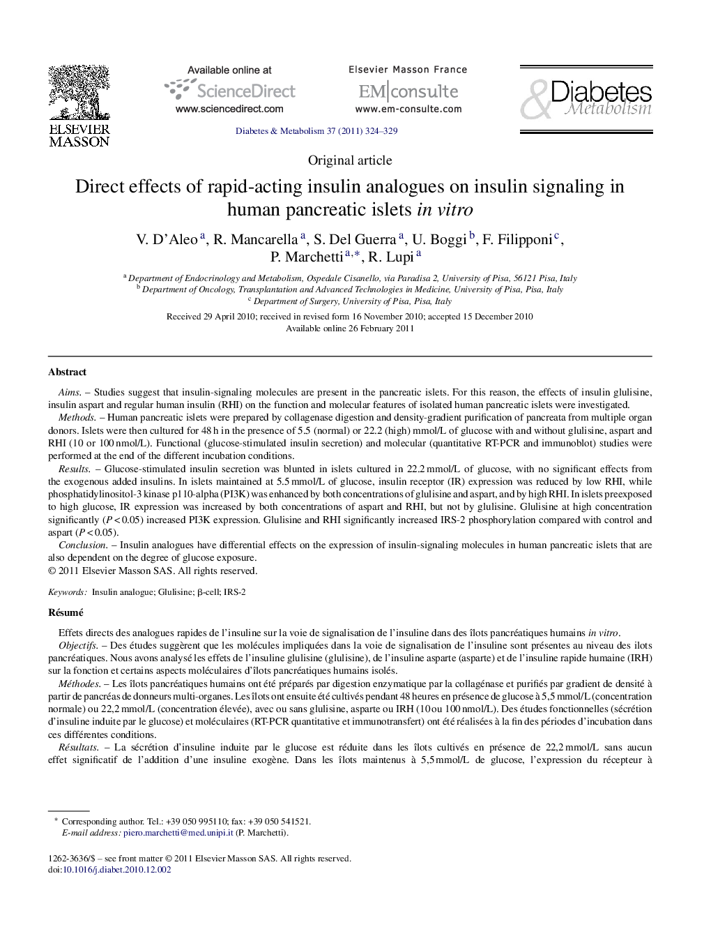 Direct effects of rapid-acting insulin analogues on insulin signaling in human pancreatic islets in vitro