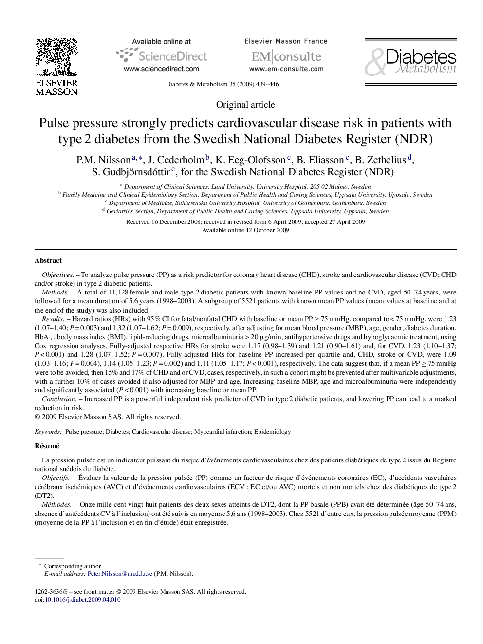 Pulse pressure strongly predicts cardiovascular disease risk in patients with type 2 diabetes from the Swedish National Diabetes Register (NDR)