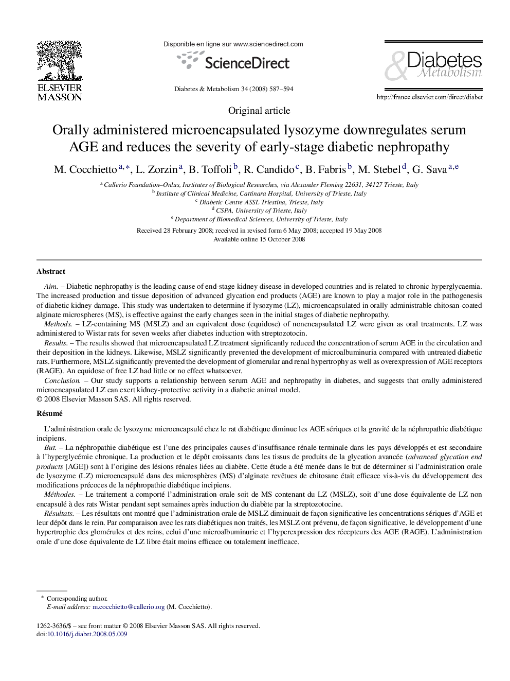 Orally administered microencapsulated lysozyme downregulates serum AGE and reduces the severity of early-stage diabetic nephropathy