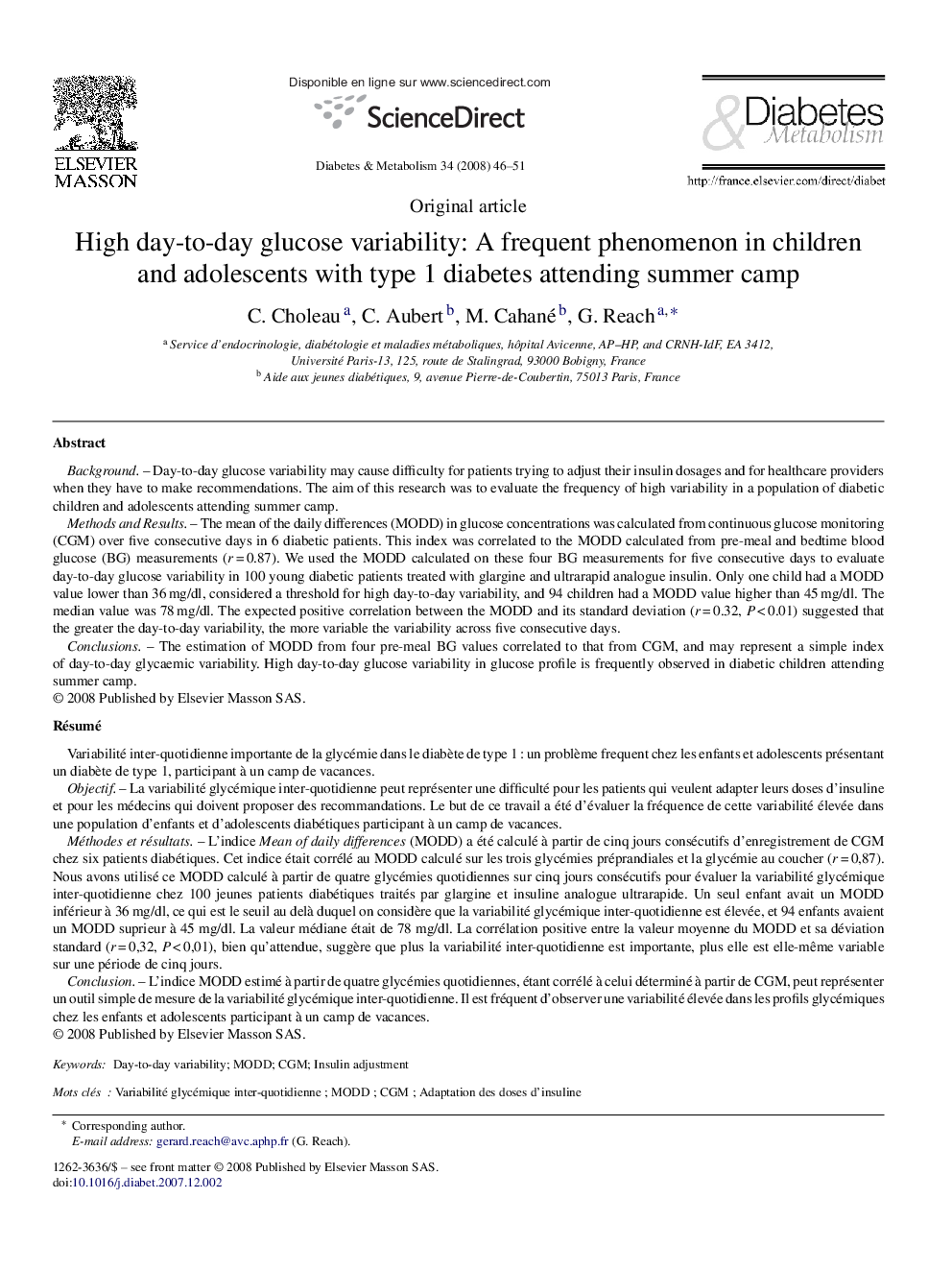 High day-to-day glucose variability: A frequent phenomenon in children and adolescents with type 1 diabetes attending summer camp