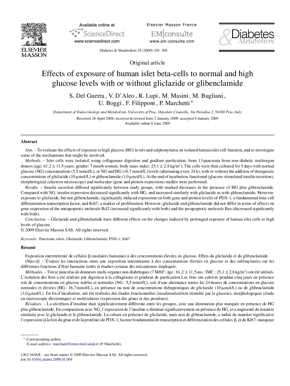 Effects of exposure of human islet beta-cells to normal and high glucose levels with or without gliclazide or glibenclamide