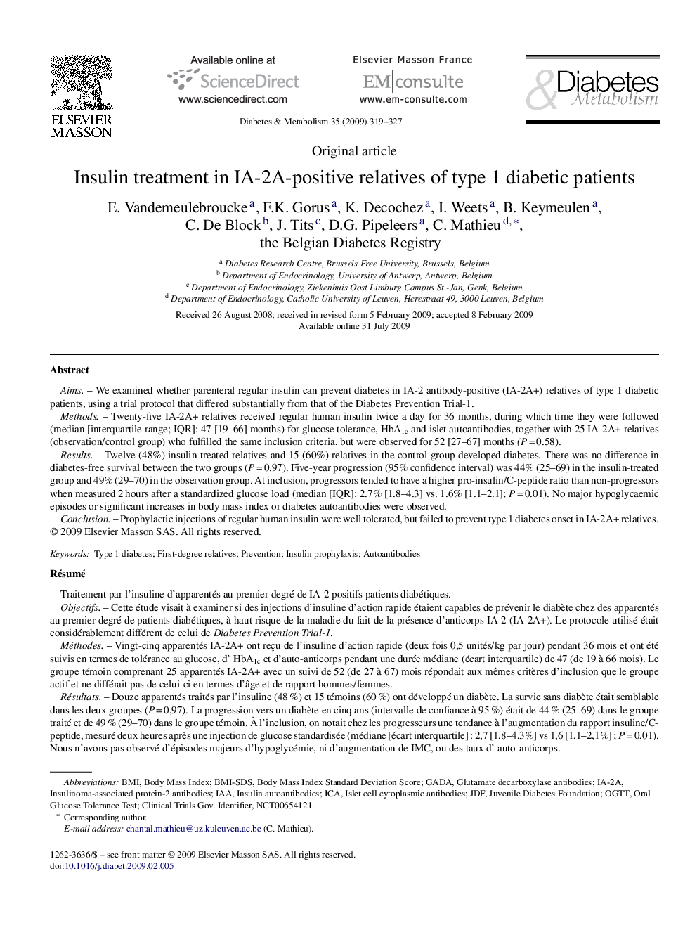 Insulin treatment in IA-2A-positive relatives of type 1 diabetic patients