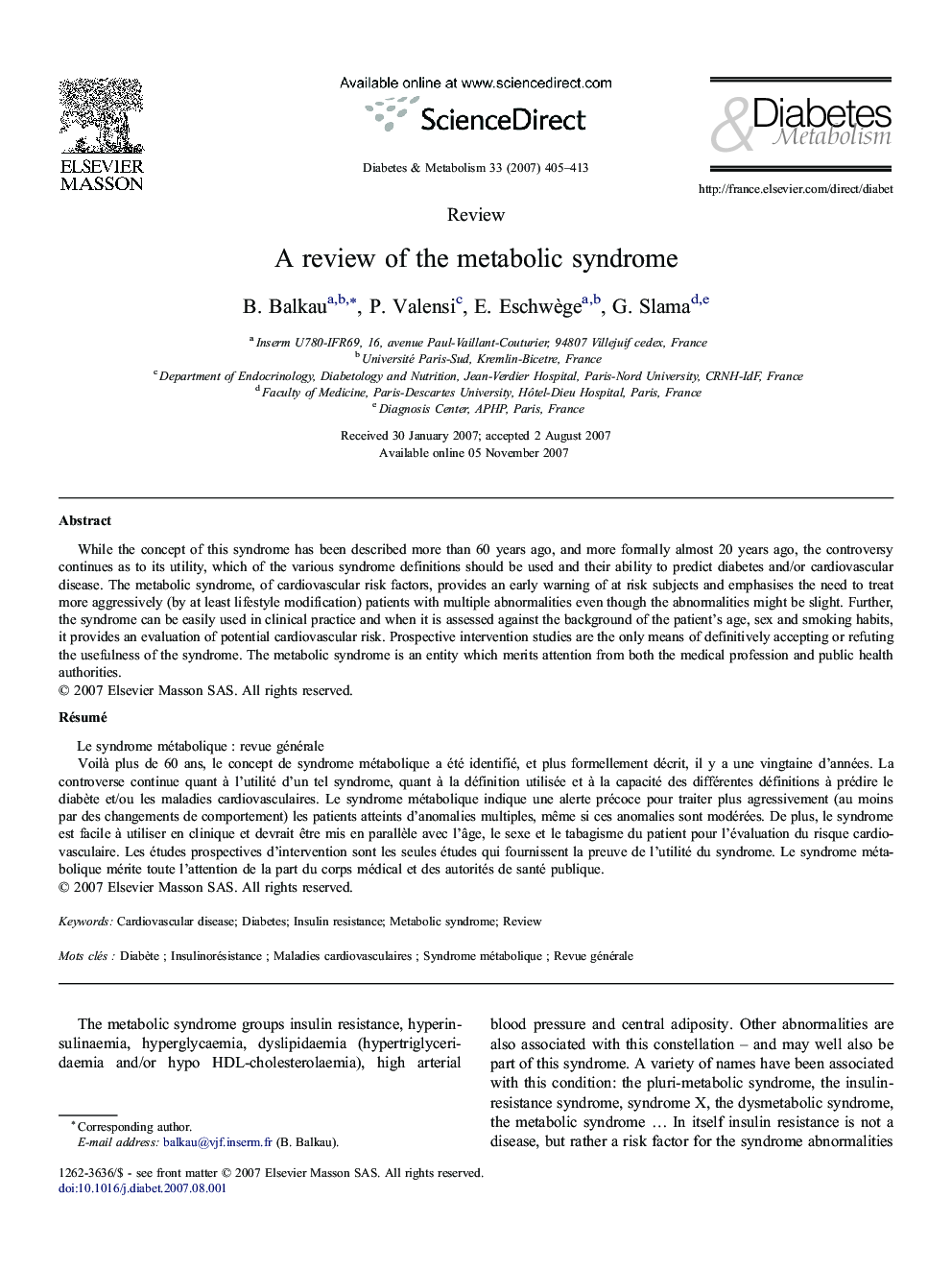 A review of the metabolic syndrome