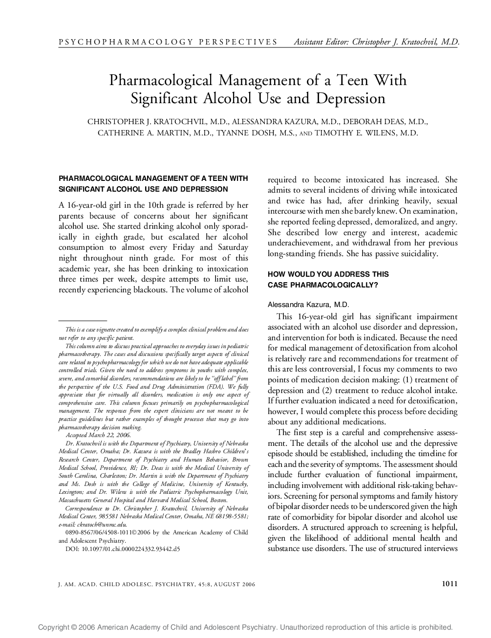 Pharmacological Management of a Teen With Significant Alcohol Use and Depression