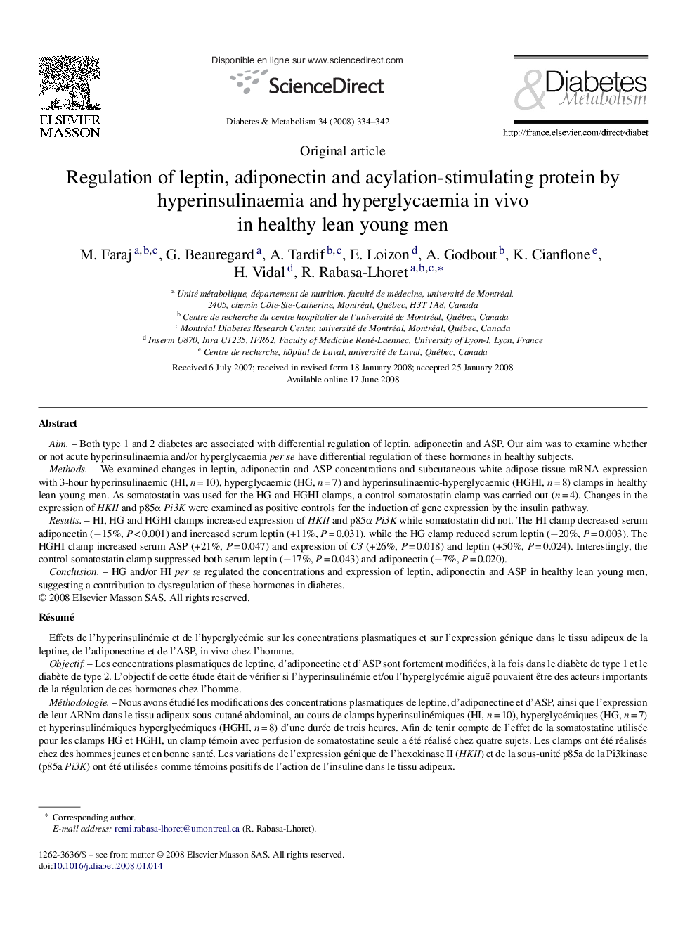 Regulation of leptin, adiponectin and acylation-stimulating protein by hyperinsulinaemia and hyperglycaemia in vivo in healthy lean young men