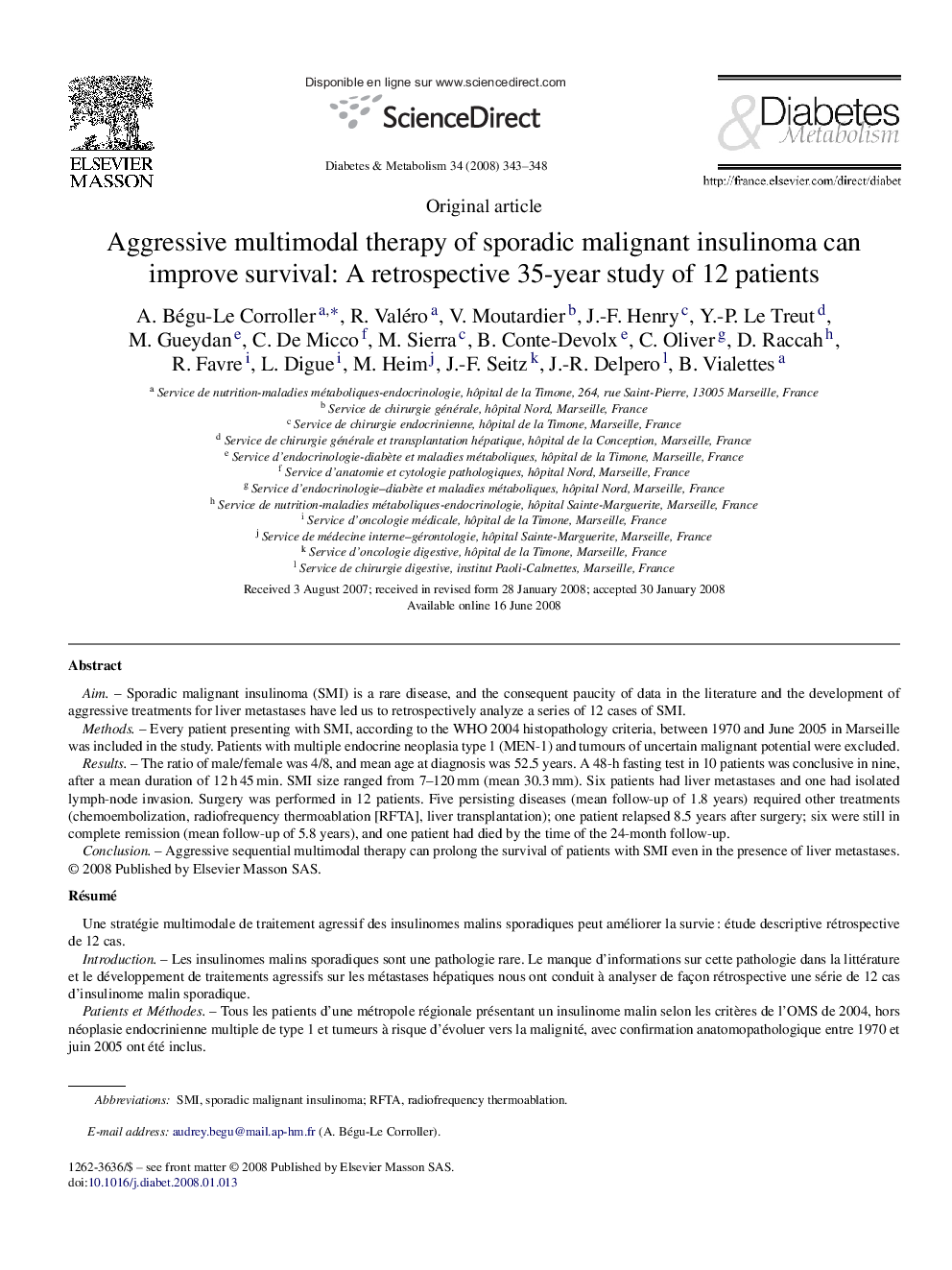 Aggressive multimodal therapy of sporadic malignant insulinoma can improve survival: A retrospective 35-year study of 12 patients