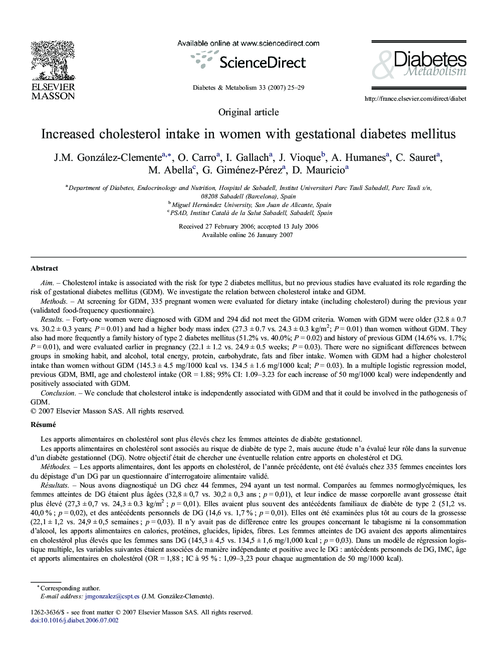 Increased cholesterol intake in women with gestational diabetes mellitus