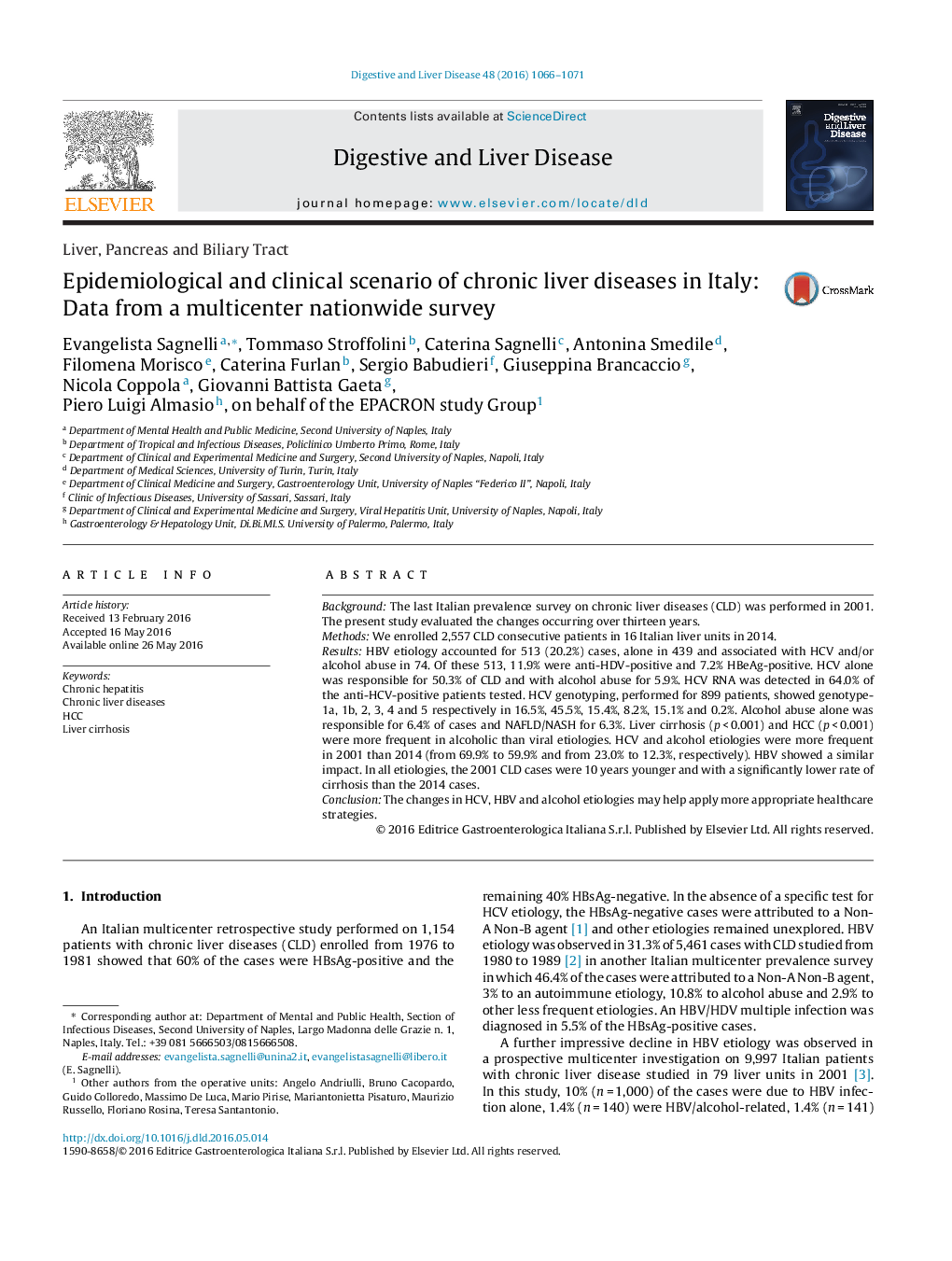 Epidemiological and clinical scenario of chronic liver diseases in Italy: Data from a multicenter nationwide survey